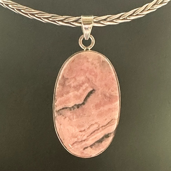 Rhodochrosite large stone sterling silver pendant - Picture 5 of 6